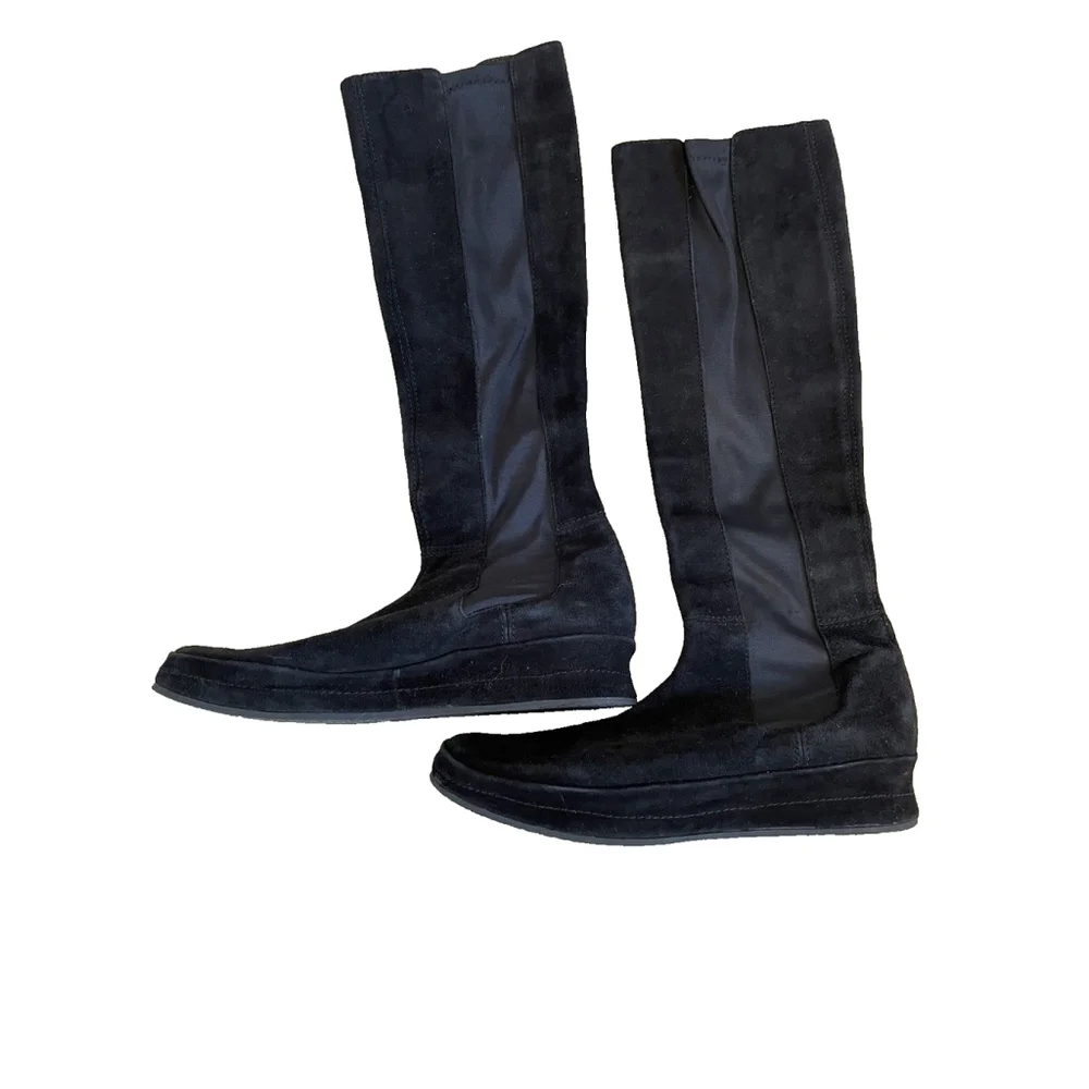 Stephane Kelian Paris Boots Womens 10 Black Tall Suede Stretch Pull-On